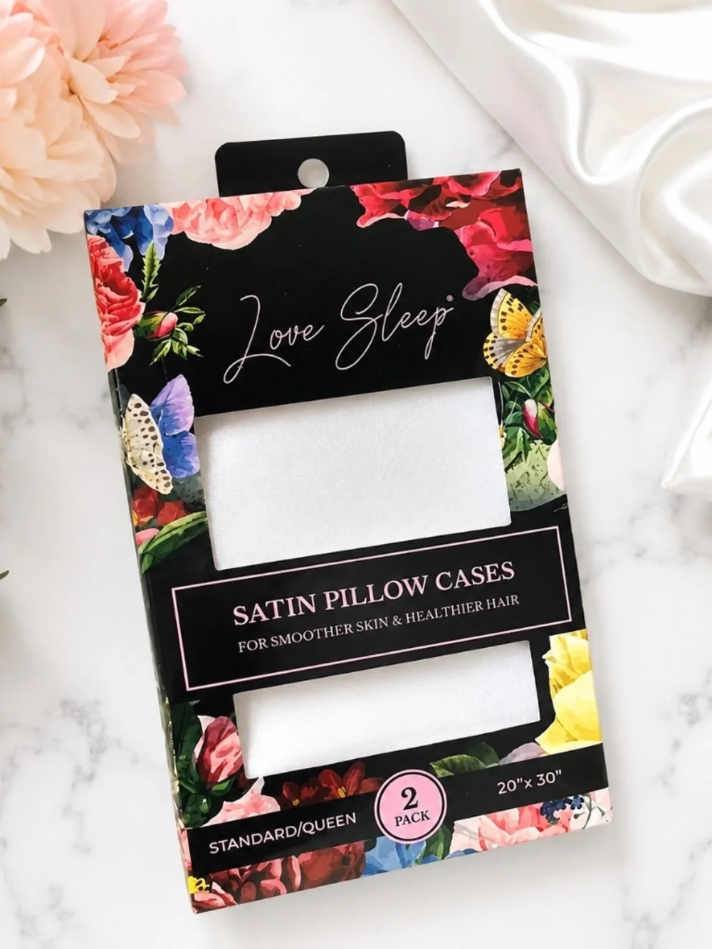 NWT Love Sleep White Satin Pillowcases 2 Pack Standard Queen 20x30